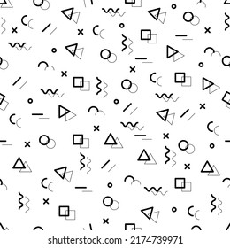 Geometric Vector pattern with black and white. Form a triangle, a line, a circle. Hipster fashion Memphis style.