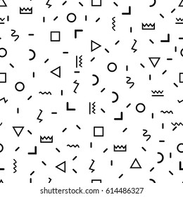Geometric Vector pattern with black and white. Form a triangle, a line, a circle. Hipster fashion Memphis style.