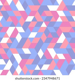 Geometric vector pattern with blue, pink and white triangles. Geometric modern ornament. Seamless abstract background