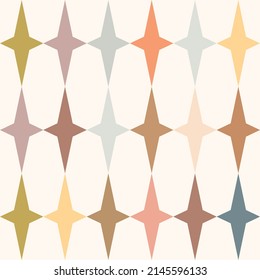 Geometric vector pattern, brown abstract background with stars, seamless repeat.