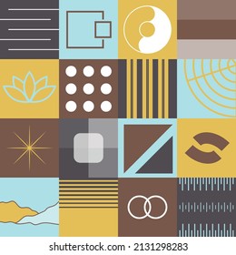 Geometric vector pattern in brown blue and yellow color palette