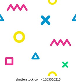Geometric Vector pattern with colorful. Retro abstract pattern in geometric style. Form a triangle, a line, a circle. Hipster fashion Memphis style.