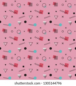 Geometric Vector pattern with colorful. Retro abstract pattern in geometric style. Form a triangle, a line, a circle. Hipster fashion Memphis style.