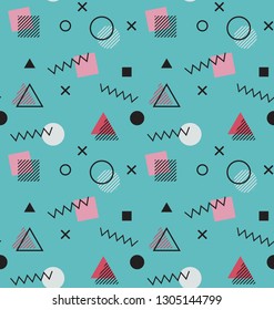 Geometric Vector pattern with colorful. Retro abstract pattern in geometric style. Form a triangle, a line, a circle. Hipster fashion Memphis style.