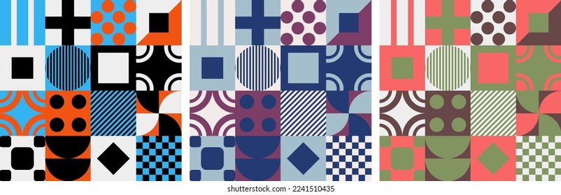 Diseño de patrones vectoriales geométricos en estilos Bauhaus, diseño de fondo, para diseño web, tarjeta de visita, afiche, página de inicio, diseño de portada de libro. 