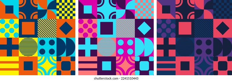 Geometric vector pattern design in Bauhaus styles, background design, for web design, business card, invitation card, poster, landing page, book cover design. 