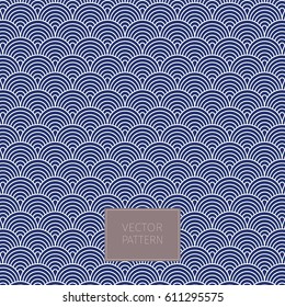 Geometric vector pattern. Detail of pattern of Japanese paper blue wave, use for background. Pattern is on swatch panel