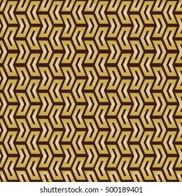 Geometric vector pattern with golden arrows. Seamless abstract background