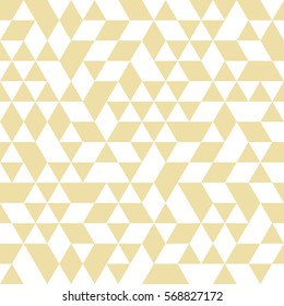 Geometric vector pattern with golden and white triangles. Geometric modern ornament. Seamless abstract background