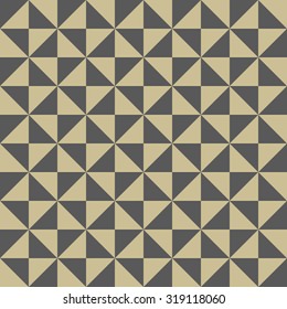 Geometric vector pattern with gray and golden triangles. Seamless abstract background