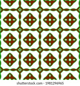 Geometric vector pattern with green and red colors. Seamless abstract ornament for wallpapers and backgrounds.