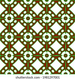 Geometric vector pattern with green and red colors. Seamless abstract ornament for wallpapers and backgrounds.