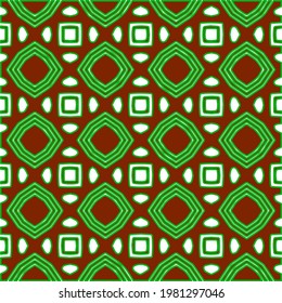 Geometric vector pattern with green and red colors. Seamless abstract ornament for wallpapers and backgrounds.