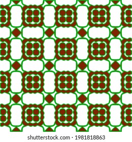 Geometric vector pattern with green and red colors. Seamless abstract ornament for wallpapers and backgrounds.