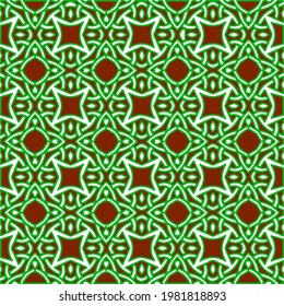 Geometric vector pattern with green and red colors. Seamless abstract ornament for wallpapers and backgrounds.