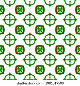 Geometric vector pattern with green and red colors. Seamless abstract ornament for wallpapers and backgrounds.