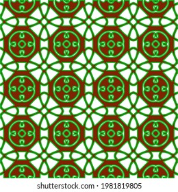 Geometric vector pattern with green and red colors. Seamless abstract ornament for wallpapers and backgrounds.