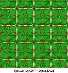 Geometric vector pattern with green and red colors. Seamless abstract ornament for wallpapers and backgrounds.