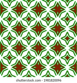 Geometric vector pattern with green and red colors. Seamless abstract ornament for wallpapers and backgrounds.
