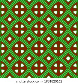 Geometric vector pattern with green and red colors. Seamless abstract ornament for wallpapers and backgrounds.