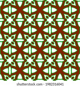 Geometric vector pattern with green and red colors. Seamless abstract ornament for wallpapers and backgrounds.