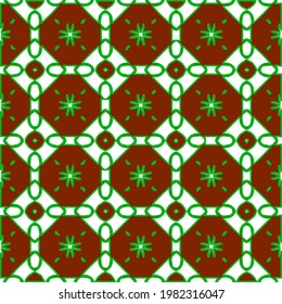 Geometric vector pattern with green and red colors. Seamless abstract ornament for wallpapers and backgrounds.