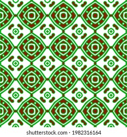Geometric vector pattern with green and red colors. Seamless abstract ornament for wallpapers and backgrounds.