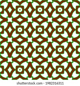 Geometric vector pattern with green and red colors. Seamless abstract ornament for wallpapers and backgrounds.