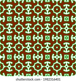 Geometric vector pattern with green and red colors. Seamless abstract ornament for wallpapers and backgrounds.