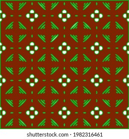 Geometric vector pattern with green and red colors. Seamless abstract ornament for wallpapers and backgrounds.