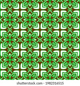 Geometric vector pattern with green and red colors. Seamless abstract ornament for wallpapers and backgrounds.