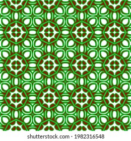 Geometric vector pattern with green and red colors. Seamless abstract ornament for wallpapers and backgrounds.