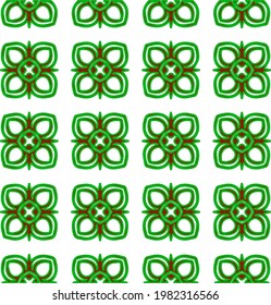 Geometric vector pattern with green and red colors. Seamless abstract ornament for wallpapers and backgrounds.