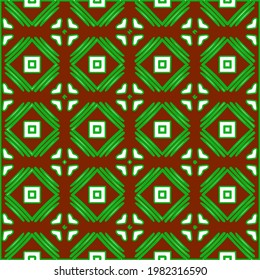 Geometric vector pattern with green and red colors. Seamless abstract ornament for wallpapers and backgrounds.