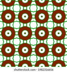 Geometric vector pattern with green and red colors. Seamless abstract ornament for wallpapers and backgrounds.
