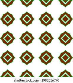 Geometric vector pattern with green and red colors. Seamless abstract ornament for wallpapers and backgrounds.