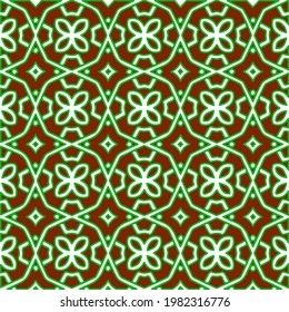 Geometric vector pattern with green and red colors. Seamless abstract ornament for wallpapers and backgrounds.