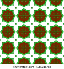 Geometric vector pattern with green and red colors. Seamless abstract ornament for wallpapers and backgrounds.
