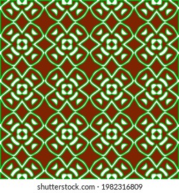 Geometric vector pattern with green and red colors. Seamless abstract ornament for wallpapers and backgrounds.