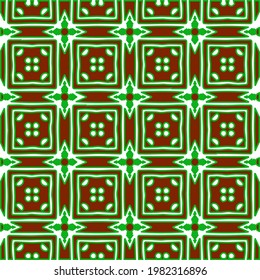 Geometric vector pattern with green and red colors. Seamless abstract ornament for wallpapers and backgrounds.