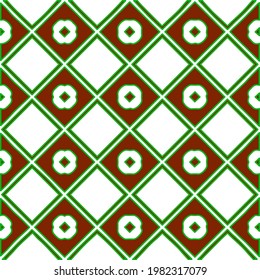 Geometric vector pattern with green and red colors. Seamless abstract ornament for wallpapers and backgrounds.