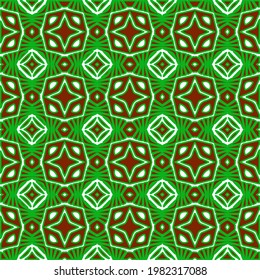 Geometric vector pattern with green and red colors. Seamless abstract ornament for wallpapers and backgrounds.