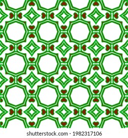 Geometric vector pattern with green and red colors. Seamless abstract ornament for wallpapers and backgrounds.