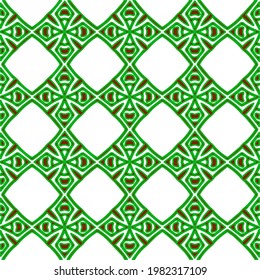 Geometric vector pattern with green and red colors. Seamless abstract ornament for wallpapers and backgrounds.