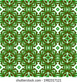 Geometric vector pattern with green and red colors. Seamless abstract ornament for wallpapers and backgrounds.