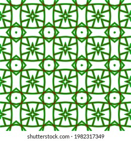 Geometric vector pattern with green and red colors. Seamless abstract ornament for wallpapers and backgrounds.