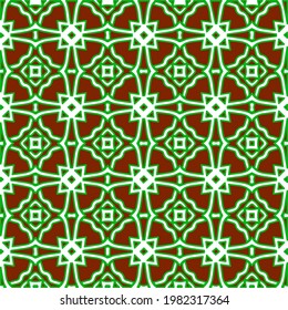 Geometric vector pattern with green and red colors. Seamless abstract ornament for wallpapers and backgrounds.