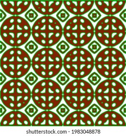 Geometric vector pattern with green and red colors. Seamless abstract ornament for wallpapers and backgrounds.