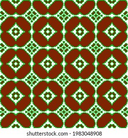 Geometric vector pattern with green and red colors. Seamless abstract ornament for wallpapers and backgrounds.