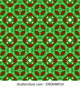 Geometric vector pattern with green and red colors. Seamless abstract ornament for wallpapers and backgrounds.